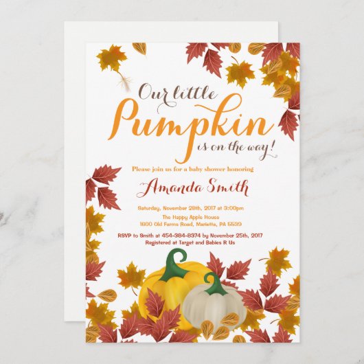 Fall Pumpkin Baby Dusche Einladung (Vorne/Hinten)