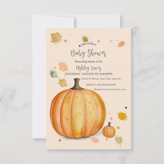 Fall Pumpkin Baby Dusche Einladung (Vorderseite)