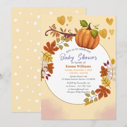 Fall Pumpkin Baby Dusche Einladung (Vorne/Hinten)