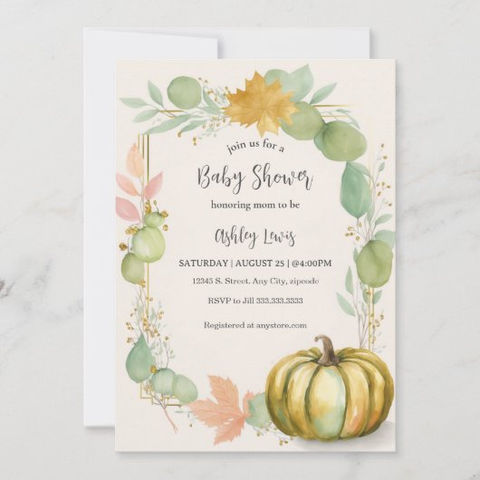 Fall Pumpkin Baby Dusche Einladung (Vorderseite)