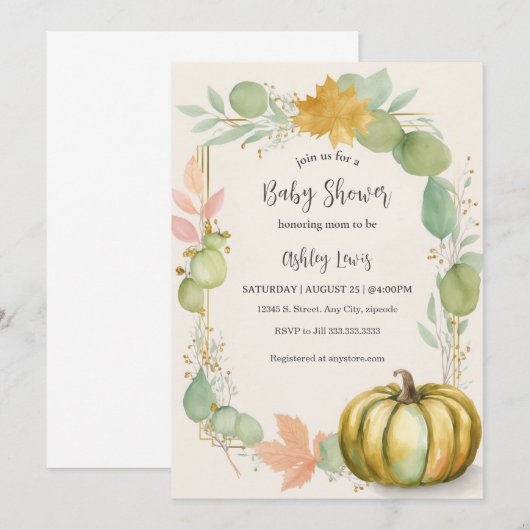 Fall Pumpkin Baby Dusche Einladung (Vorne/Hinten)