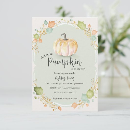 Fall Pumpkin Baby Dusche Einladung (Stehend Vorderseite)