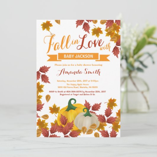 Fall Pumpkin Baby Dusche Einladung (Stehend Vorderseite)