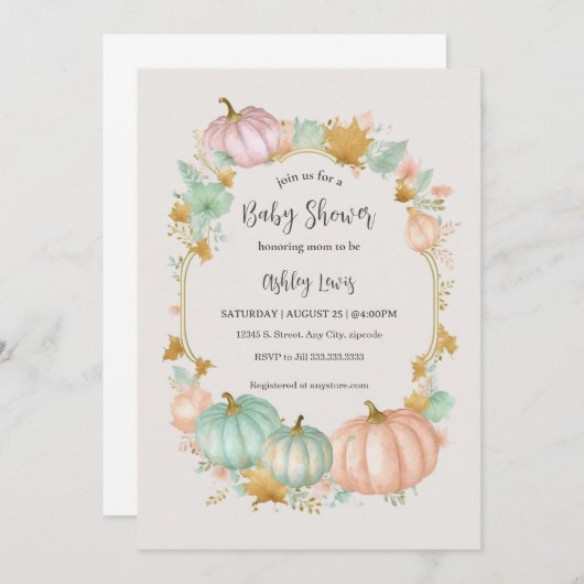 Fall Pumpkin Baby Dusche Einladung (Vorne/Hinten)