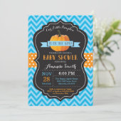 Fall Pumpkin Baby Dusche Einladung Blau Zickzack (Stehend Vorderseite)