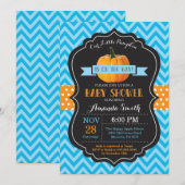 Fall Pumpkin Baby Dusche Einladung Blau Zickzack (Vorne/Hinten)
