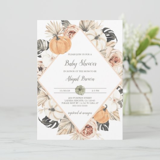 Fall Pumpkin Baby Dusche Einladung Digital (Stehend Vorderseite)