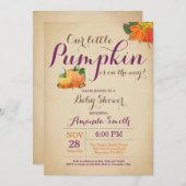 Fall Pumpkin Baby Dusche Einladung Orange Lila (Vorne/Hinten)