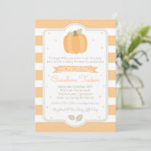 Fall Pumpkin Baby Dusche Einladung Orange Streifen (Stehend Vorderseite)