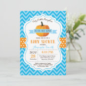 Fall Pumpkin Baby Dusche Einladung Pink Zickzack (Stehend Vorderseite)