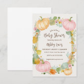 Fall Pumpkin Baby Dusche Einladung Rosa und Gold (Vorne/Hinten)