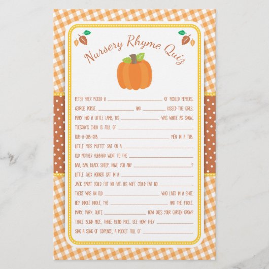 Fall Pumpkin Baby Dusche Kinderzimmer Rhyme Quiz S Flyer (Vorne)