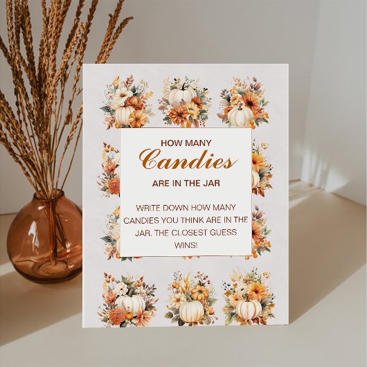 Fall Pumpkin Baby Dusche schätzen, wie viele Candi Sockelschild