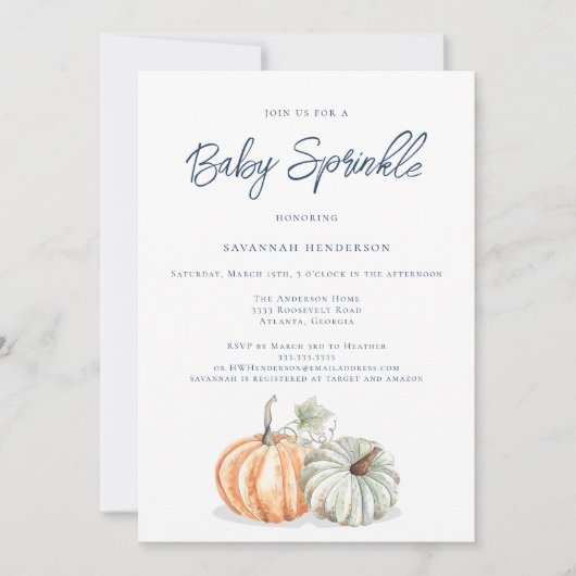 Fall Pumpkin Baby Dusche Sprinkle Einladung (Vorderseite)