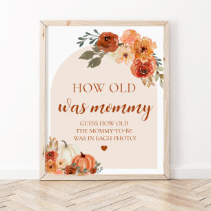 Fall Pumpkin Baby Dusche wie alt war Mama Game Poster
