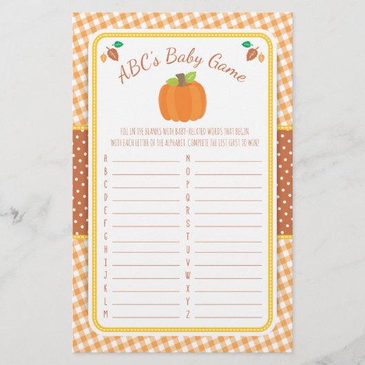 Fall Pumpkin Baby Shower ABC's Game Flyer (Vorne)