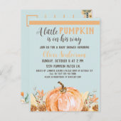 Fall Pumpkin Baby Shower Blue, Postkarte (Vorne/Hinten)