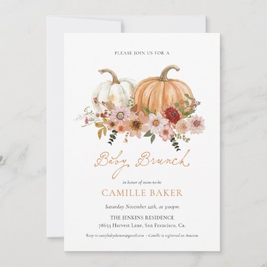 Fall Pumpkin Baby Shower Brunch Invitation Einladung (Vorderseite)