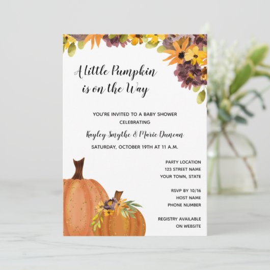 Fall Pumpkin Baby Shower Einladung (Stehend Vorderseite)