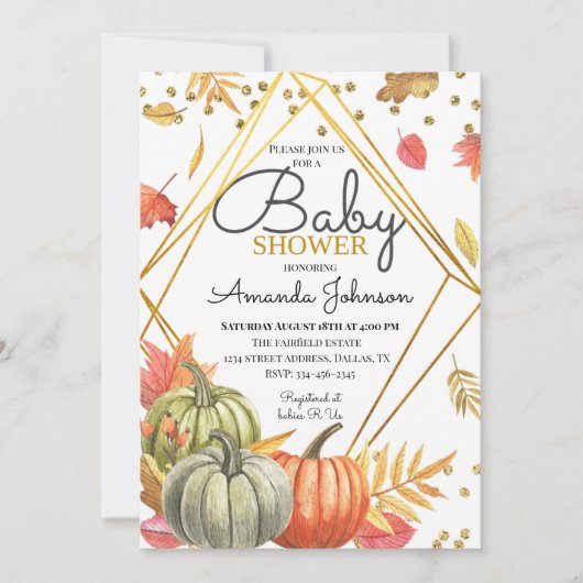 Fall Pumpkin Baby Shower Einladung (Vorderseite)
