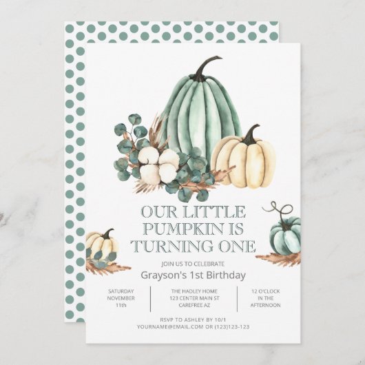 Fall Pumpkin Bauernhof 1. Geburtstag Party Einladung (Vorne/Hinten)