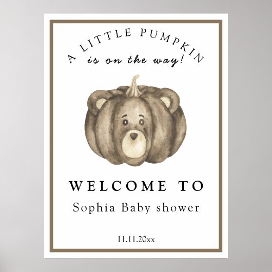 Fall Pumpkin Bear - Begrüßungsbaby Dusche Poster (Vorne)