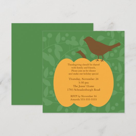 Fall Pumpkin & Bird Erntedank Einladung (Vorne/Hinten)