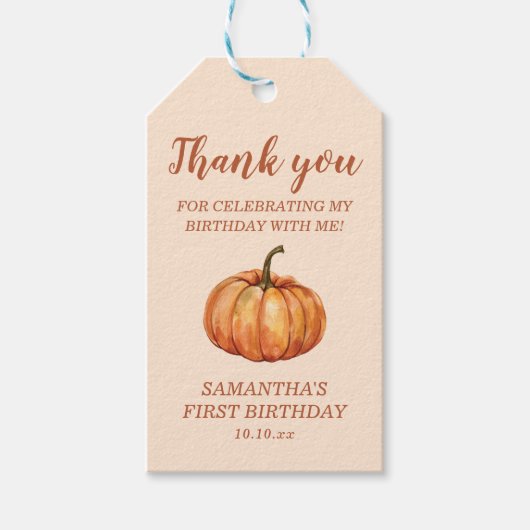 Fall Pumpkin Birthday Favor Geschenkanhänger (Vorderseite)