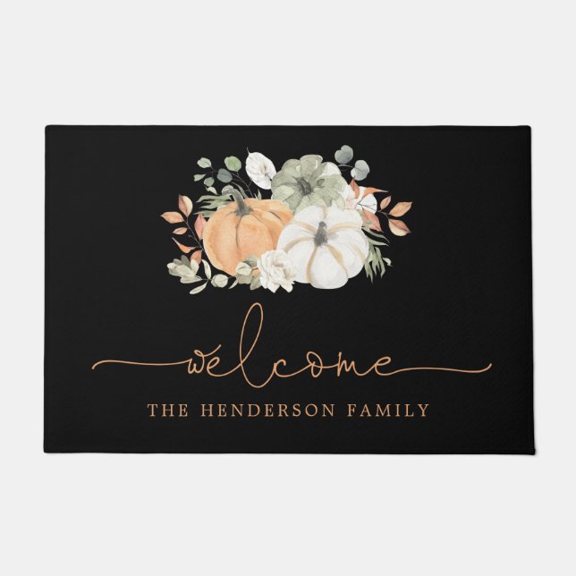 Fall Pumpkin Black Welcome Family Doormat Fußmatte (Vorderseite)