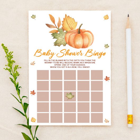 Fall Pumpkin Blätter Bingo Baby Shower Game Briefpapier
