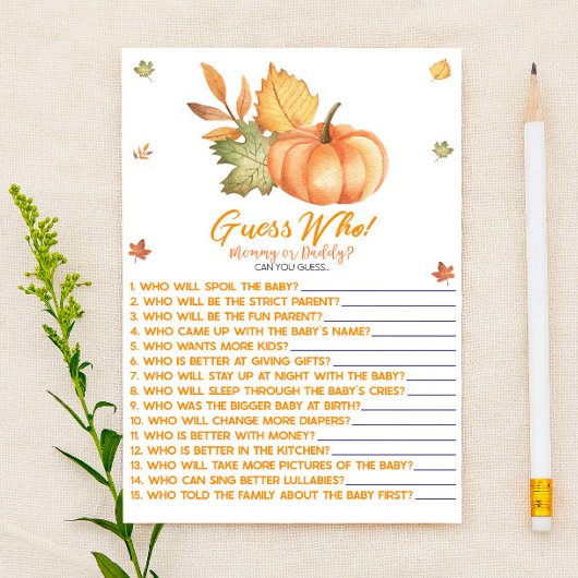 Fall Pumpkin Blätter Ratet Wer! Baby Shower Game Briefpapier