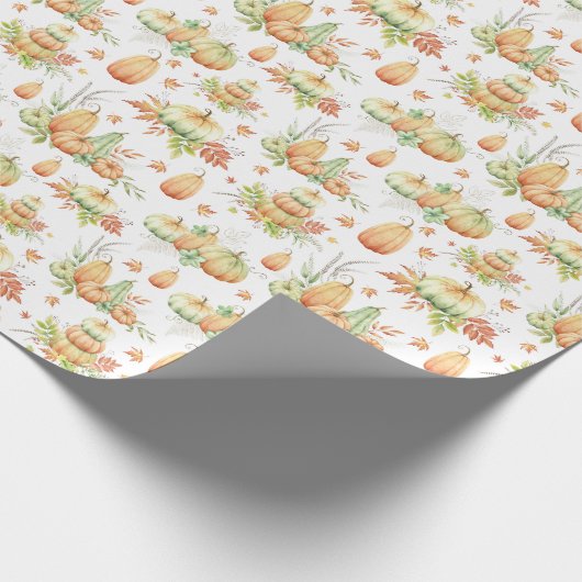 Fall Pumpkin Blätter Rustic Holiday Erntedank Geschenkpapier (Ecke)
