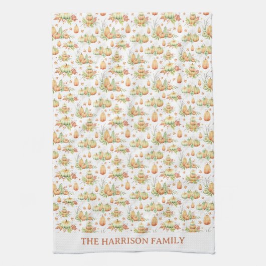 Fall Pumpkin Blätter Rustic Holiday Erntedank Geschirrtuch (Vertikal)