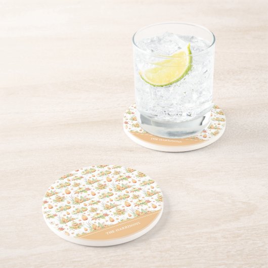 Fall Pumpkin Blätter Rustic Holiday Erntedank Getränkeuntersetzer (Seite)