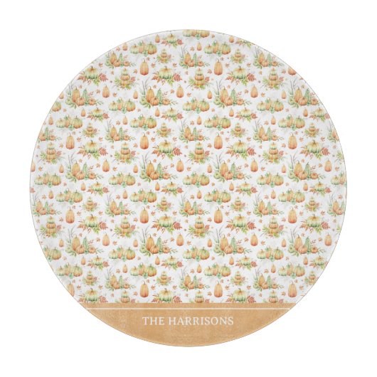 Fall Pumpkin Blätter Rustic Holiday Erntedank Schneidebrett (Vorderseite)