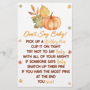 Fall Pumpkin Blätter Sage kein Baby Shower Game Briefpapier