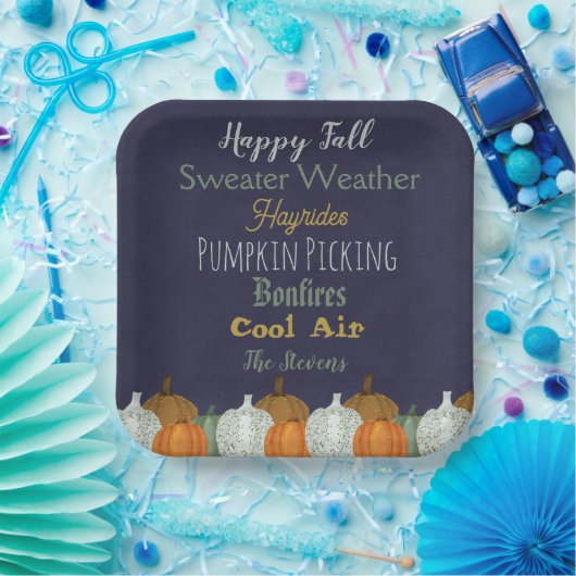 Fall Pumpkin-blaue Hintergrund-Party Einladung Pappteller (Party)