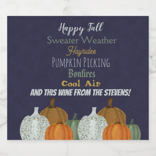 Fall Pumpkin-blauer Hintergrund Schaumweinetikett (Einzelnes Label)