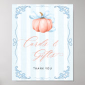 Fall Pumpkin Blue Bow Cards und Geschenke Poster (Vorne)