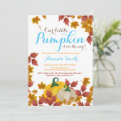 Fall Pumpkin Blue Boy Baby Dusche Einladung (Stehend Vorderseite)