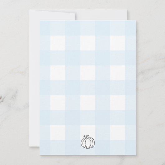 Fall Pumpkin Blue Gingham Baby Shower Einladung (Rückseite)