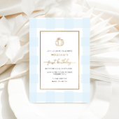 Fall Pumpkin Blue Gingham Birthday Foil Einladung
