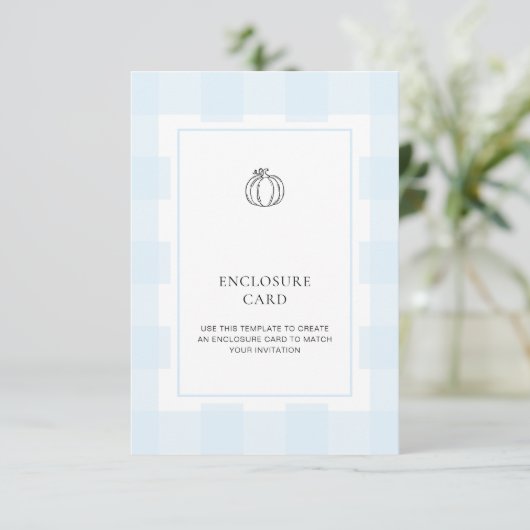 Fall Pumpkin Blue Gingham Enclosure Card Begleitkarte (Stehend Vorderseite)