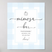 Fall Pumpkin Blue Gingham Mimosa Bar Sign Poster (Vorne)