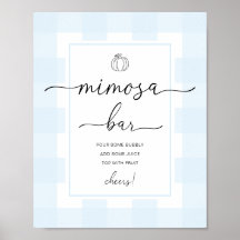 Fall Pumpkin Blue Gingham Mimosa Bar Sign