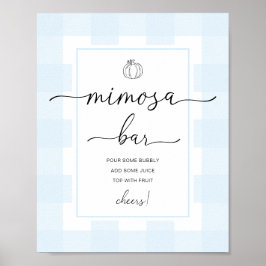 Fall Pumpkin Blue Gingham Mimosa Bar Sign Poster