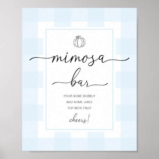 Fall Pumpkin Blue Gingham Mimosa Bar Sign Poster (Vorne)