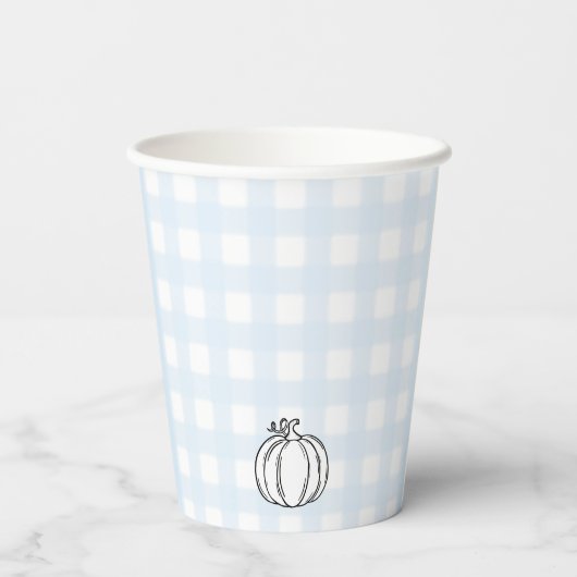 Fall Pumpkin Blue Gingham Paper Cup Pappbecher (Rückseite)