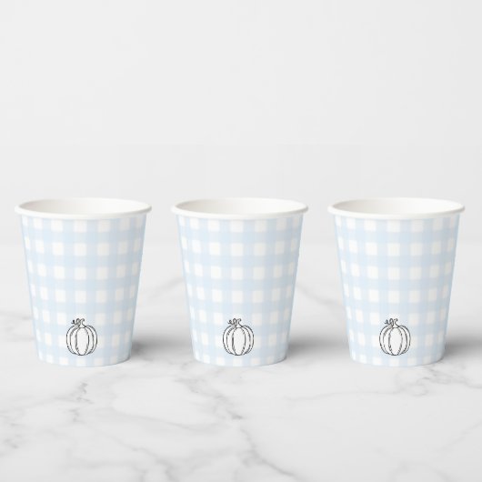 Fall Pumpkin Blue Gingham Paper Cup Pappbecher (Multi)