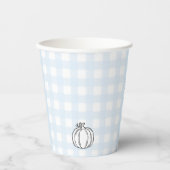 Fall Pumpkin Blue Gingham Paper Cup Pappbecher (Vorderseite)